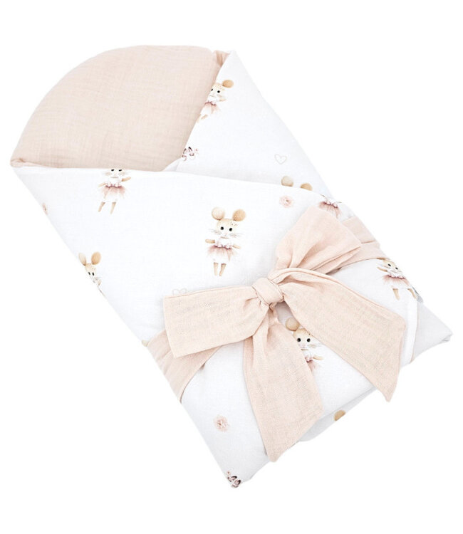 Bedrukt wikkeldoek van katoen en mousseline met kokos ballerina-muis