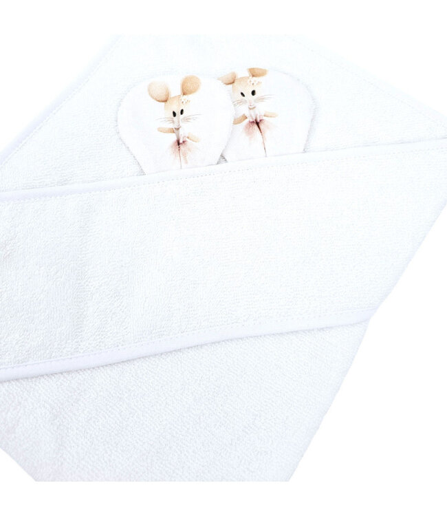 Bamboe badcape ballerina-muis/wit