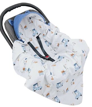 EkoKids Slaapzak voor autostoel velours 3- en 5-puntsgordels giraffe/blauw