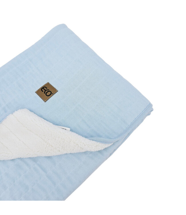 Bont doorgestikte mousseline deken BLAUW