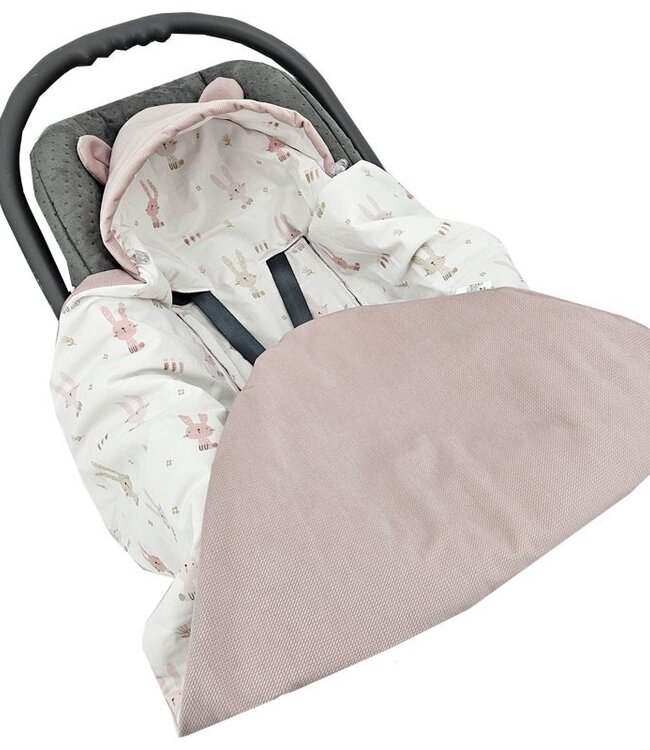 Slaapzak voor autostoel VELVET 3- en 5-puntsgordels BUNNY/ROZE