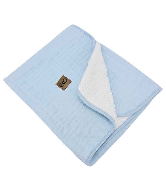 Bont doorgestikte mousseline deken BLAUW