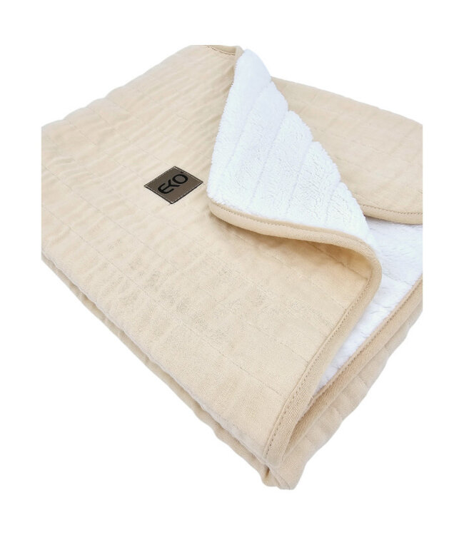 Bont doorgestikte mousseline deken LATTE