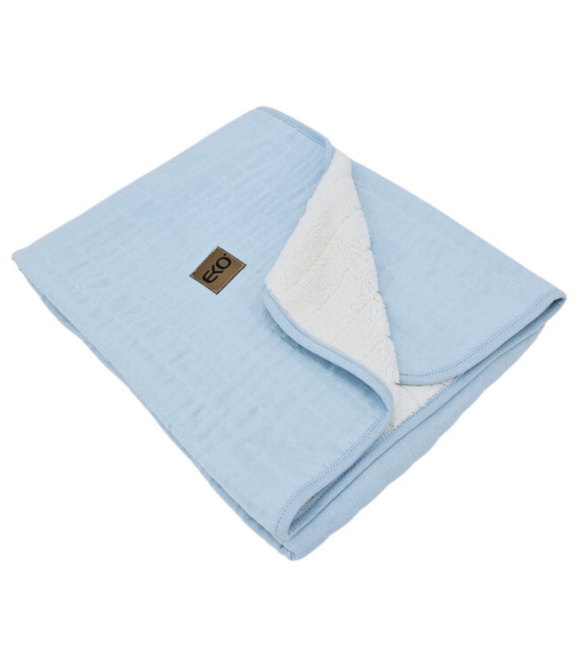 Bont doorgestikte mousseline deken BLAUW