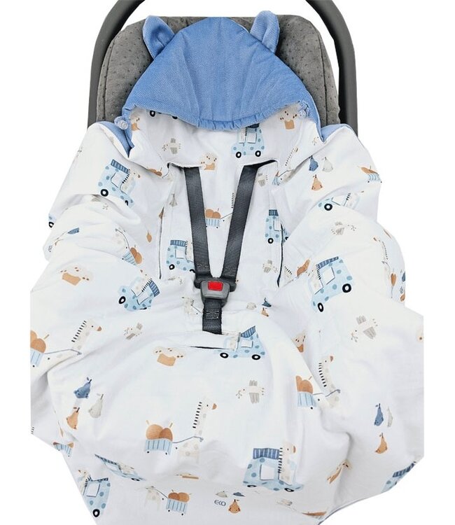 Slaapzak voor autostoel velours 3- en 5-puntsgordels giraffe/blauw