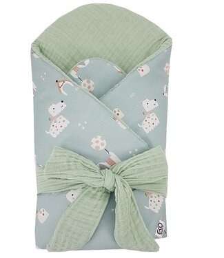 EkoKids Bedrukt katoen- en mousseline-inbakerdoek met kokos HONDEN/MUNT