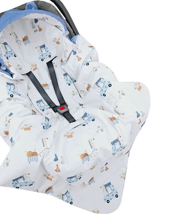 Slaapzak voor autostoel velours 3- en 5-puntsgordels giraffe/blauw