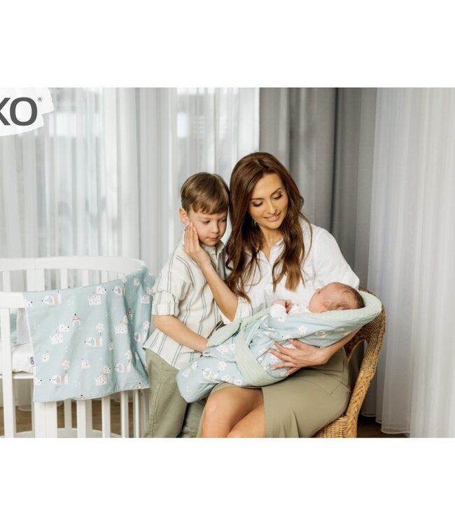 Bedrukt katoen- en mousseline-inbakerdoek met kokos HONDEN/MUNT