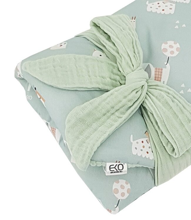 Bedrukt katoen- en mousseline-inbakerdoek met kokos HONDEN/MUNT