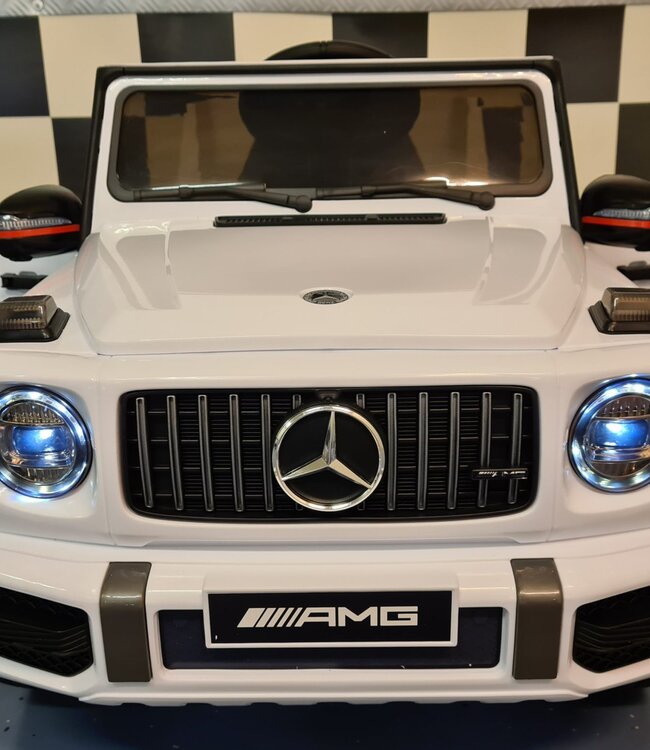 Mercedes G63 kinderauto 12V wit met zachte start voor 1 persoon