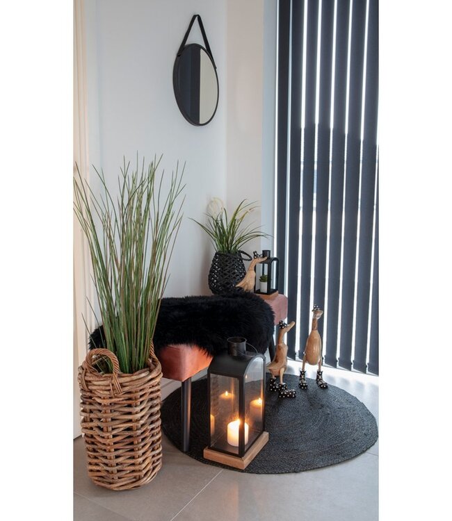 Trapani Spiegel - Zwart, Staal, Kunstleer, Ø38cm