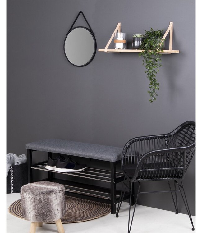 Trapani Spiegel - Zwart, Staal, Kunstleer, Ø38cm