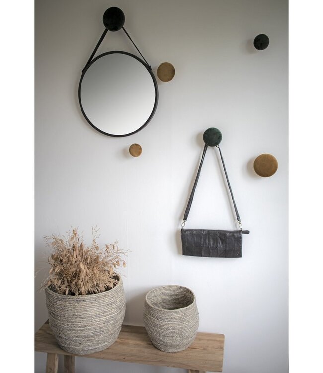 Trapani Spiegel - Zwart, Staal, Kunstleer, Ø38cm