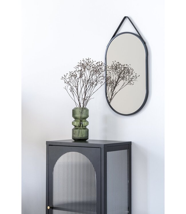 Trapani Spiegel - Zwart, Staal/kunstleer, 35x60 cm
