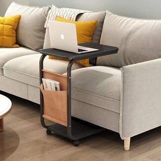 Rolling Side Table Black – Sofa Side Table 43x28x63 cm