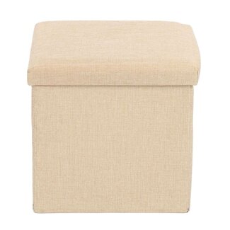 Ceruzo Poef - Beige - 38x38x38 cm - Opvouwbaar - Hocker met Opbergruimte