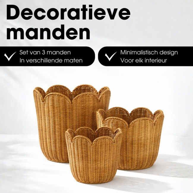 Mica Decorations Eleta Aufbewahrungskörbe aus Rattan - Hellbraun - 3er-Set