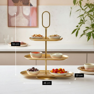 Mica Decorations Rama Metal Tiered Serving Stand - Gold - 3 Tiers - L48 × W20 × H55 cm