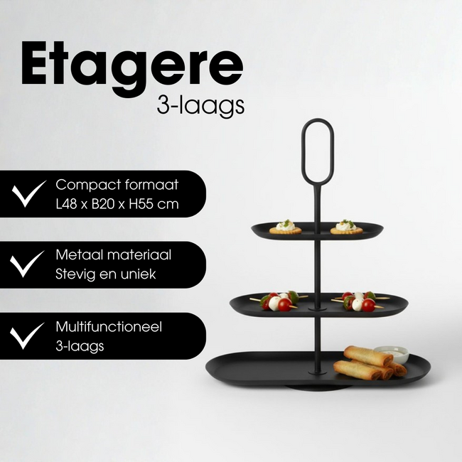 Mica Decorations Rama Metal Tiered Serving Stand - Black - 3 Tiers - L48 × W20 × H55 cm