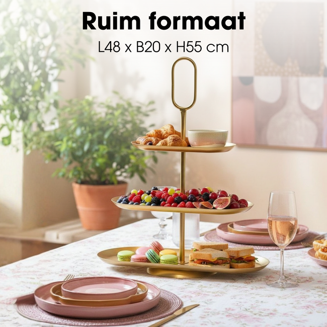 Mica Decorations Rama Metal Tiered Serving Stand - Gold - 3 Tiers - L48 × W20 × H55 cm