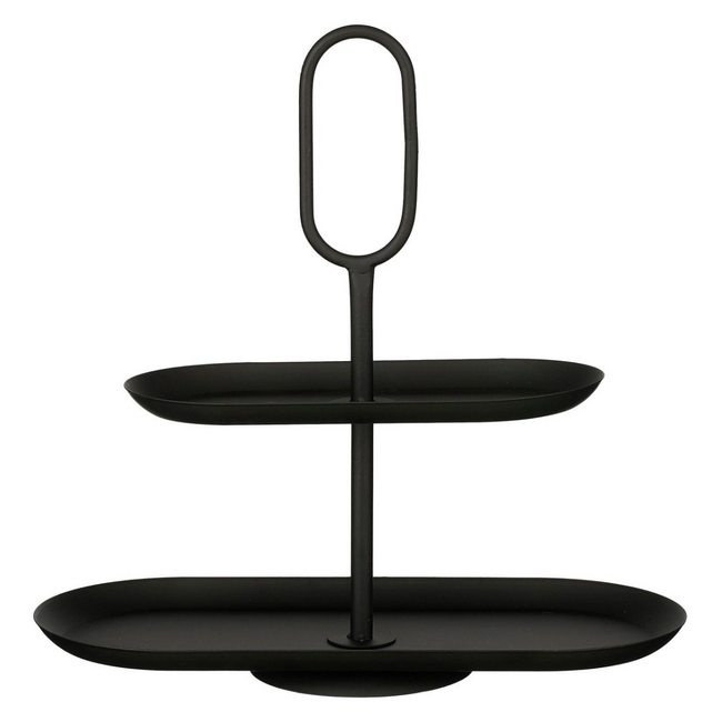 Mica Decorations Rama Metal Tiered Serving Stand - Black - 2 Tiers - L38 × W17 × H36 cm