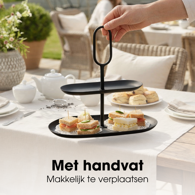 Mica Decorations Rama Metal Tiered Serving Stand - Black - 2 Tiers - L38 × W17 × H36 cm