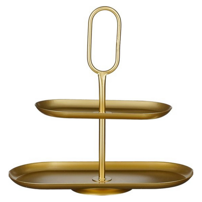Mica Decorations Rama Metal Tiered Serving Stand - Gold - 2 Tiers - L38 × W17 × H36 cm