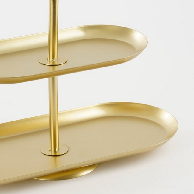 Mica Decorations Rama Metal Tiered Serving Stand - Gold - 2 Tiers - L38 × W17 × H36 cm