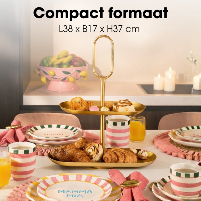 Mica Decorations Rama Metal Tiered Serving Stand - Gold - 2 Tiers - L38 × W17 × H36 cm