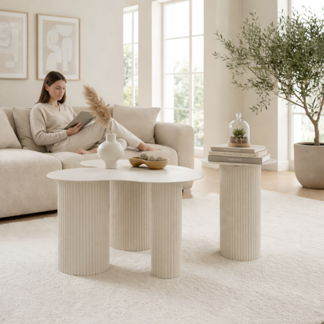 Mica Decorations Lux Iron Side Tables - Off-White - Set of 3