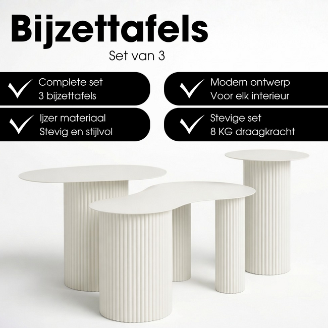 Mica Decorations Lux Beistelltische aus Eisen - Gebrochenes Weiß - 3er-Set