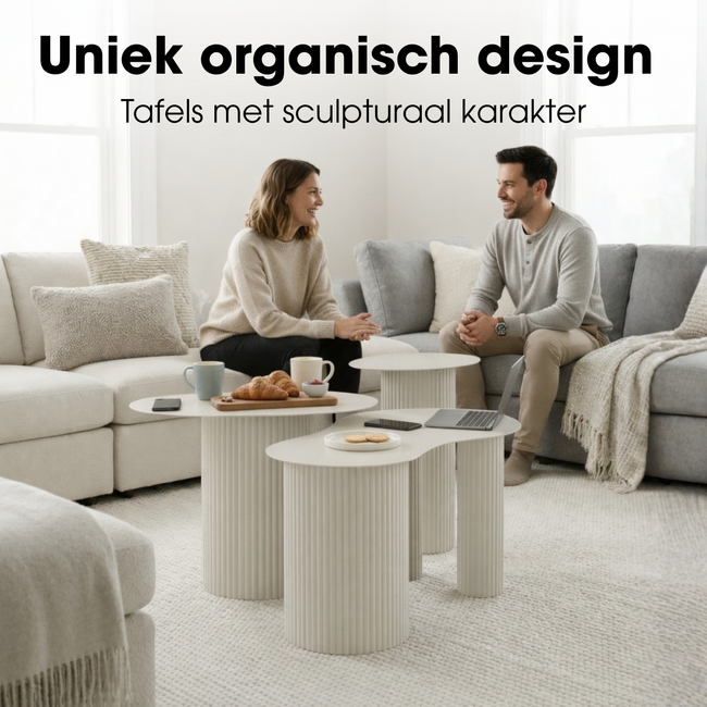 Mica Decorations Lux Beistelltische aus Eisen - Gebrochenes Weiß - 3er-Set