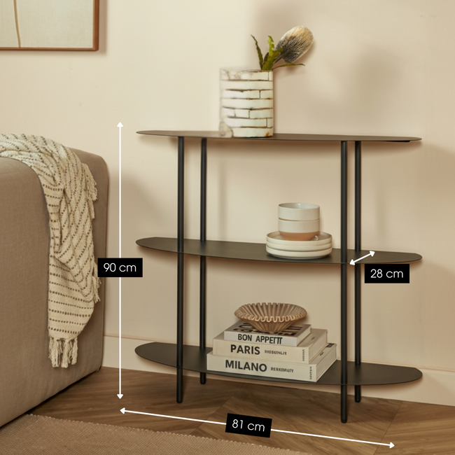 Mica Decorations Iron Shelving Unit - Black - L90 × W28 × H81 cm