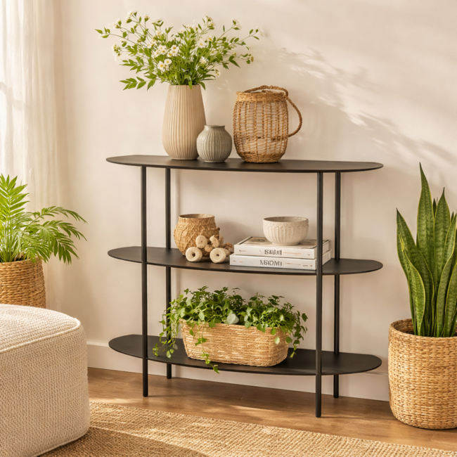 Mica Decorations Iron Shelving Unit - Black - L90 × W28 × H81 cm