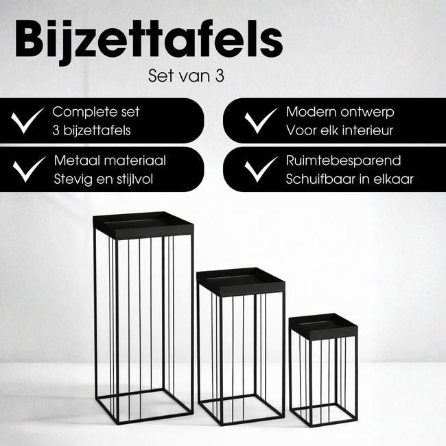 Mica Decorations Beth Beistelltische aus Eisen - Schwarz - 3er-Set