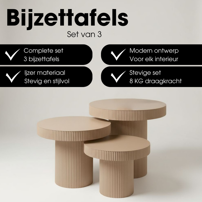 Mica Decorations Lux Beistelltische aus Eisen - Hellbraun - 3er-Set