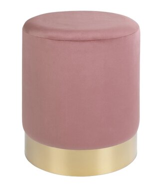 Gamby Poef - Fluweel, Staal, Roze - Ø34x43 cm
