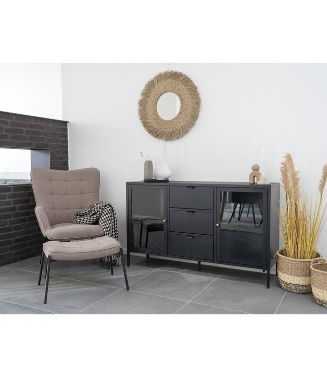 Glasgow Voetsteun - Steen, Polyester/Genenhout/Staal, 41x61x36 cm