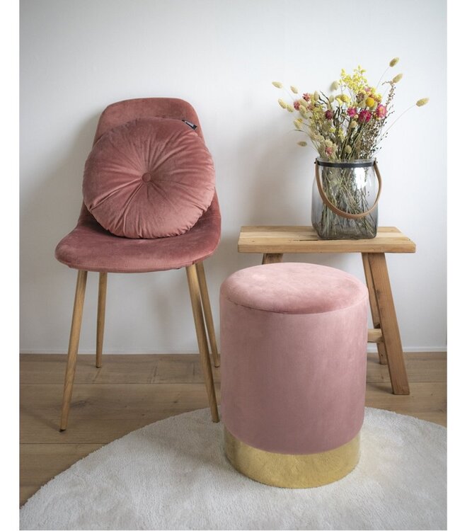 Gamby Poef - Fluweel, Staal, Roze - Ø34x43 cm