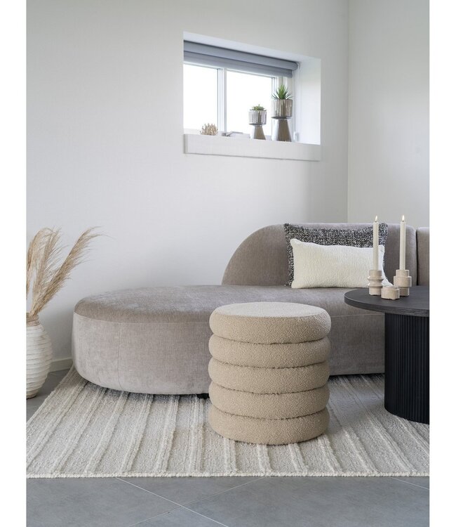 Brooklyn Poef - MDF, Grenenhout, Schuim, Polyester, Beige - Ø44x44 cm