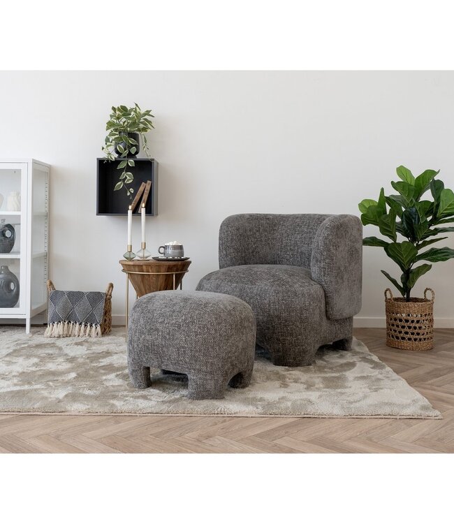 Nazare Pouf - Beige, polyester/schuim/multiplex, 53x41x38 cm