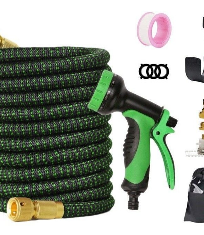 Flexibele Tuinslang tot 30 meter - met Sproeikop en Slanghouder
