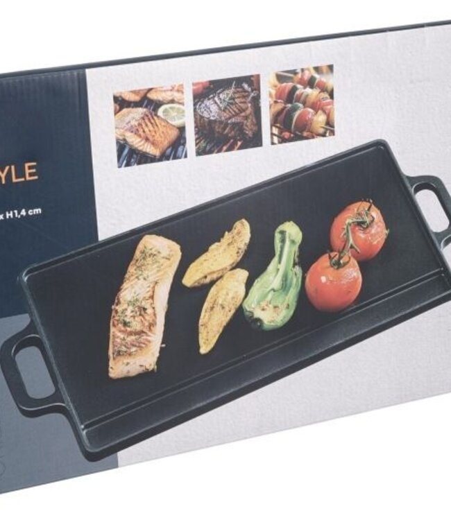 Grillplaat voor de BBQ - Gietijzer - Dubbelzijdig - Geribbeld en Gladde Kant