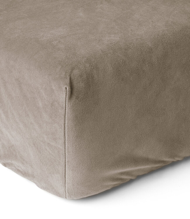 Fluwelen hoeslaken taupe/grijs 180 x 200