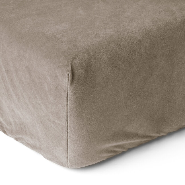 Fluwelen hoeslaken taupe/grijs 140 x 200 cm