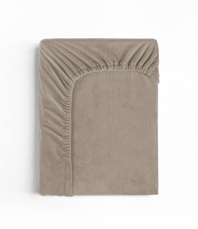 Fluwelen hoeslaken taupe/grijs 140 x 200 cm