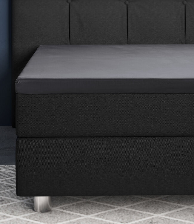 Satijnen topper hoeslaken antraciet 140 x 200