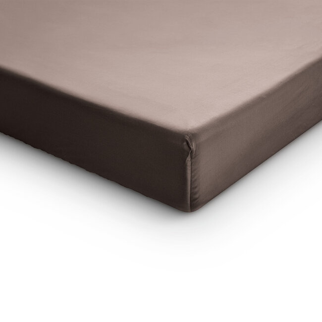 Splittopper satijnen hoeslaken taupe 180 x 200