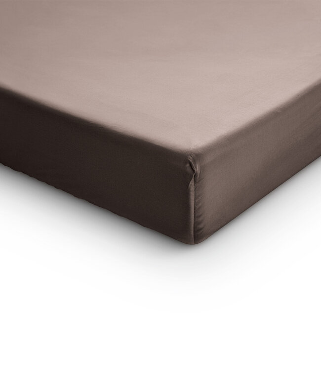 Splittopper satijnen hoeslaken taupe 180 x 200