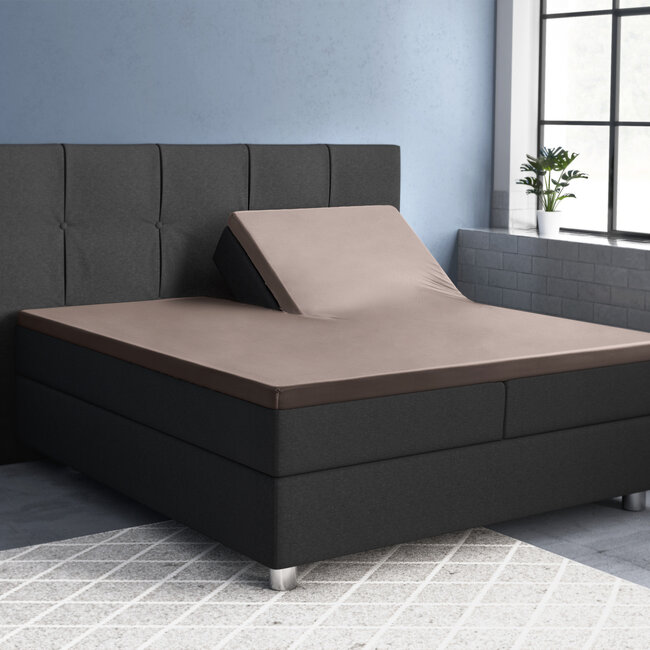 Splittopper satijnen hoeslaken taupe 180 x 220